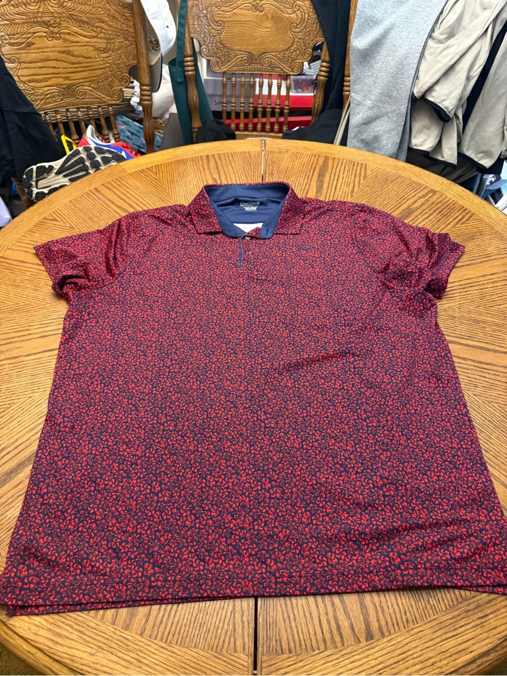 Good Good Golf Men's Red Floral Print Polo with Contrast Collar